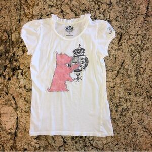 Juicy Couture Cap Ruffle Sleeve T Blouse JC Regal Logo Highland Terrier